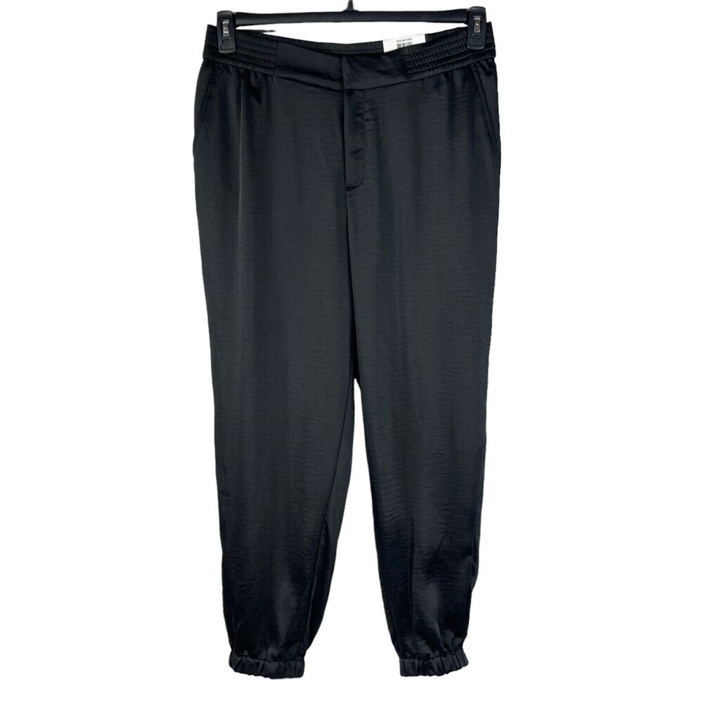 Charter Club SZ 12 Ankle Jogger Pants Shiny Black Hi-Rise Pockets Elastic Waist
